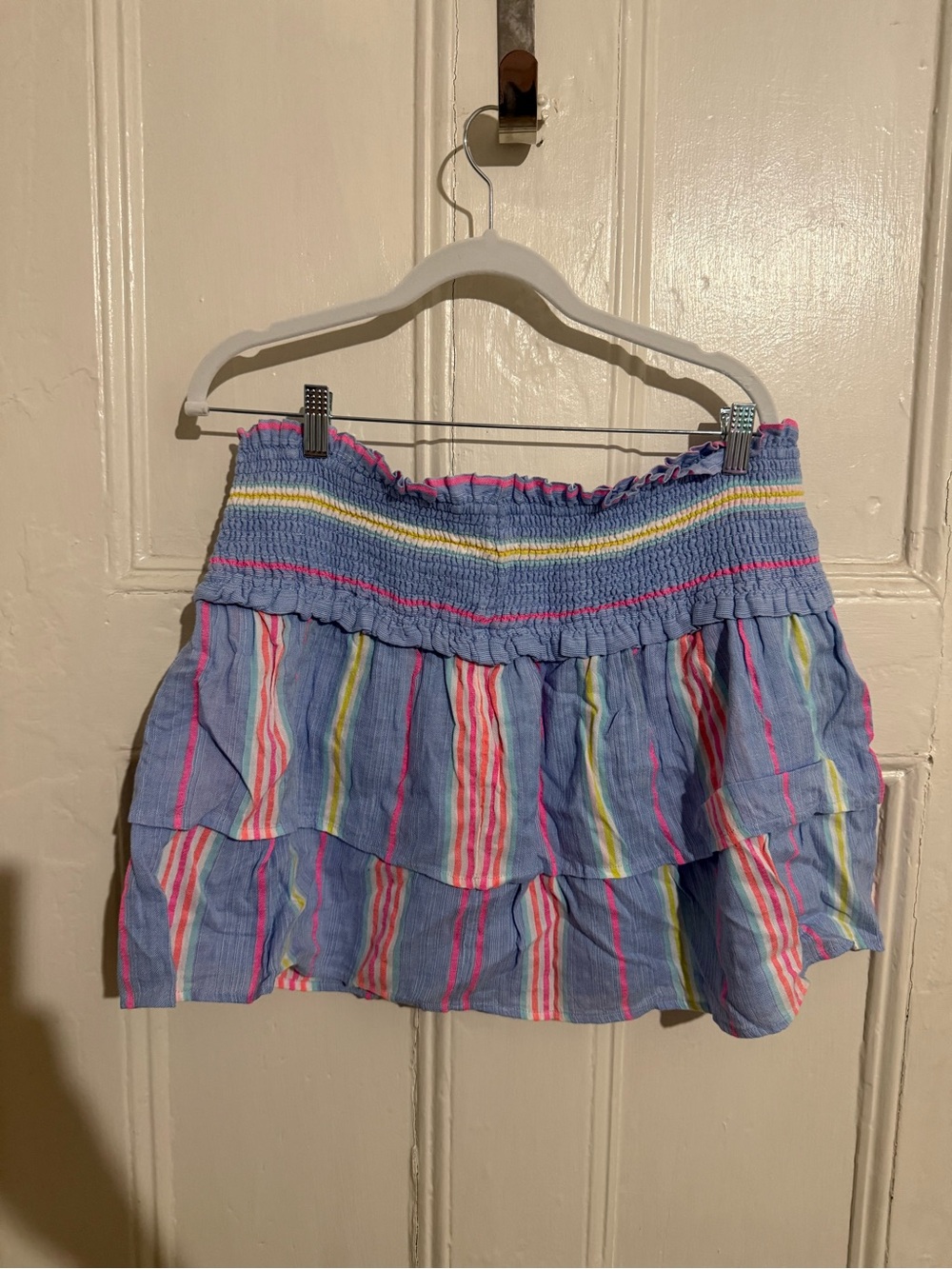 Vineyard Vines Breaker Blue Multicolor Striped Smocked Skirt
